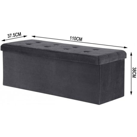 oszmán pad tárolóhellyel, összecsukható, levehető fedéllel, bársonyból készült fekete