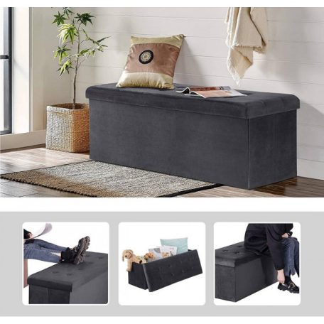 oszmán pad tárolóhellyel, összecsukható, levehető fedéllel, bársonyból készült fekete