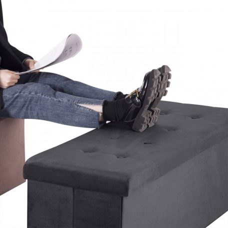 oszmán pad tárolóhellyel, összecsukható, levehető fedéllel, bársonyból készült fekete