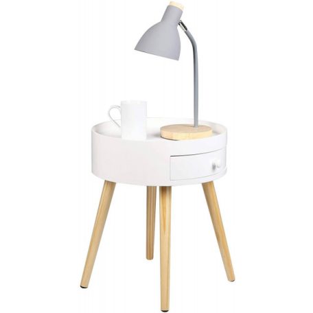 Éjjeliszekrény Dohányzóasztal Éjjeliszekrény, fiókkal, lábakkal, MDF, fehér