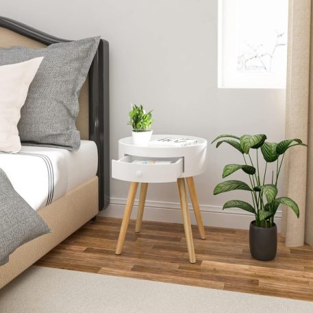 Éjjeliszekrény Dohányzóasztal Éjjeliszekrény, fiókkal, lábakkal, MDF, fehér