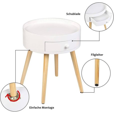 Éjjeliszekrény Dohányzóasztal Éjjeliszekrény, fiókkal, lábakkal, MDF, fehér